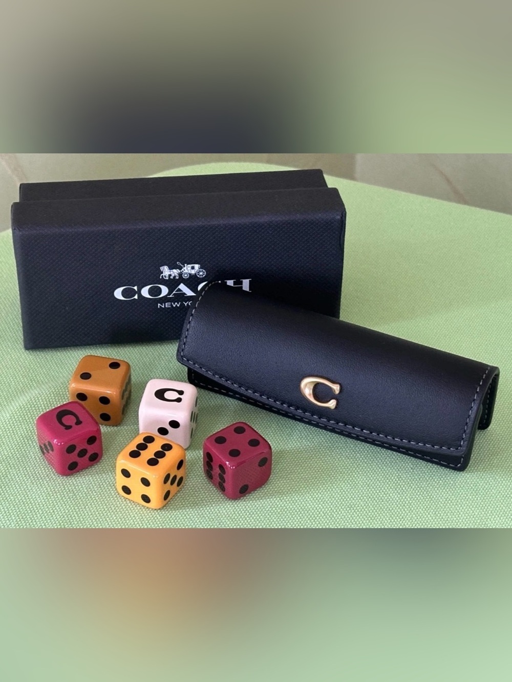 Coach Dice Set In Gloved Tan Leather Case